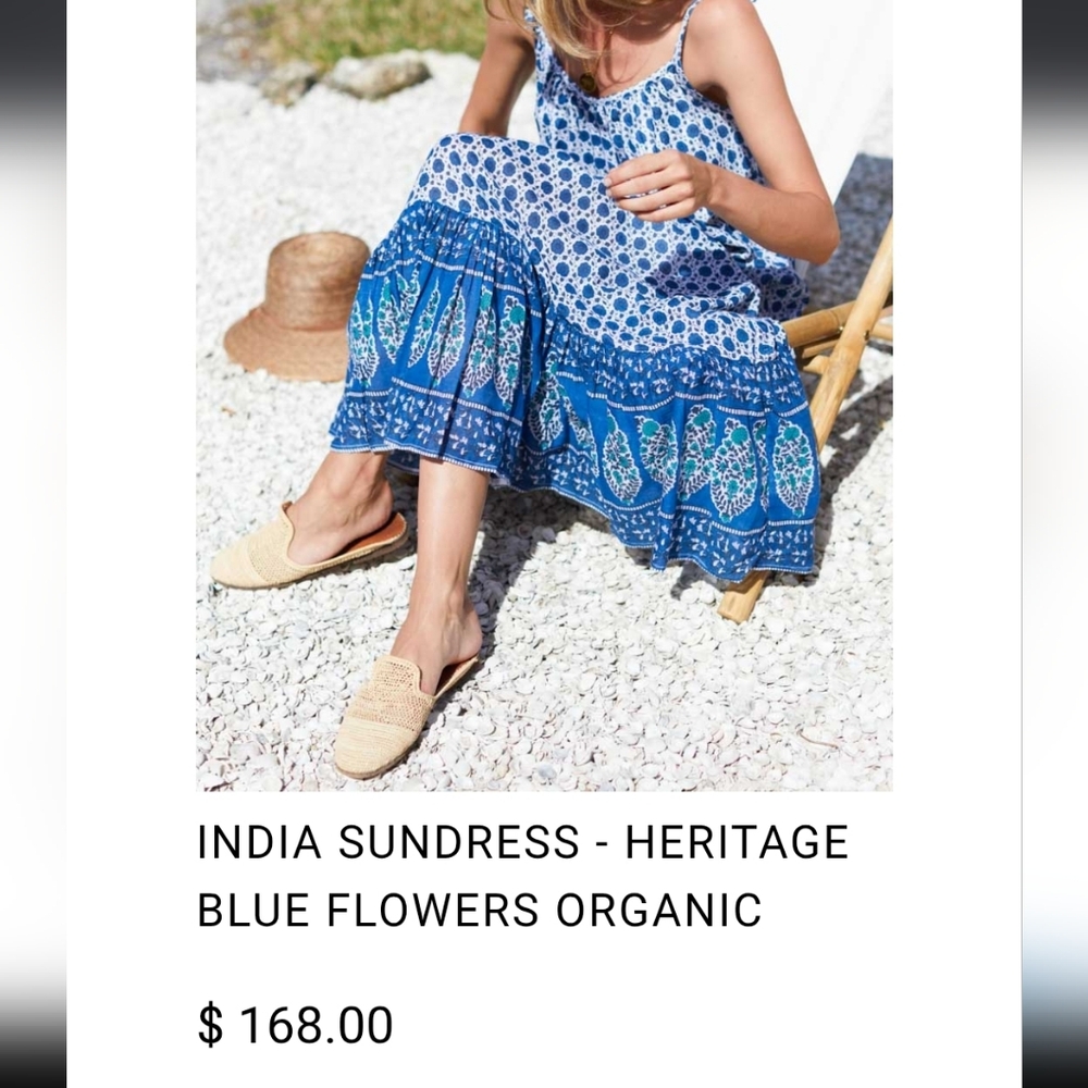 Emerson Fry India Collection Heritage Blue Flowers Organic Dress Size XS/S
